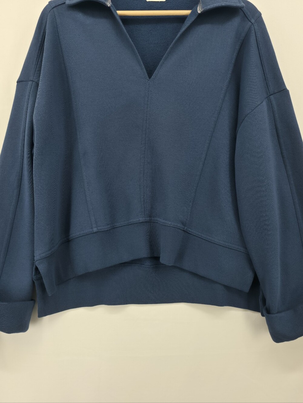 Pilcro Johnny Collar Pullover Navy Oversized Sweatshirt Anthropologie Size Large - Picture 5 of 12
